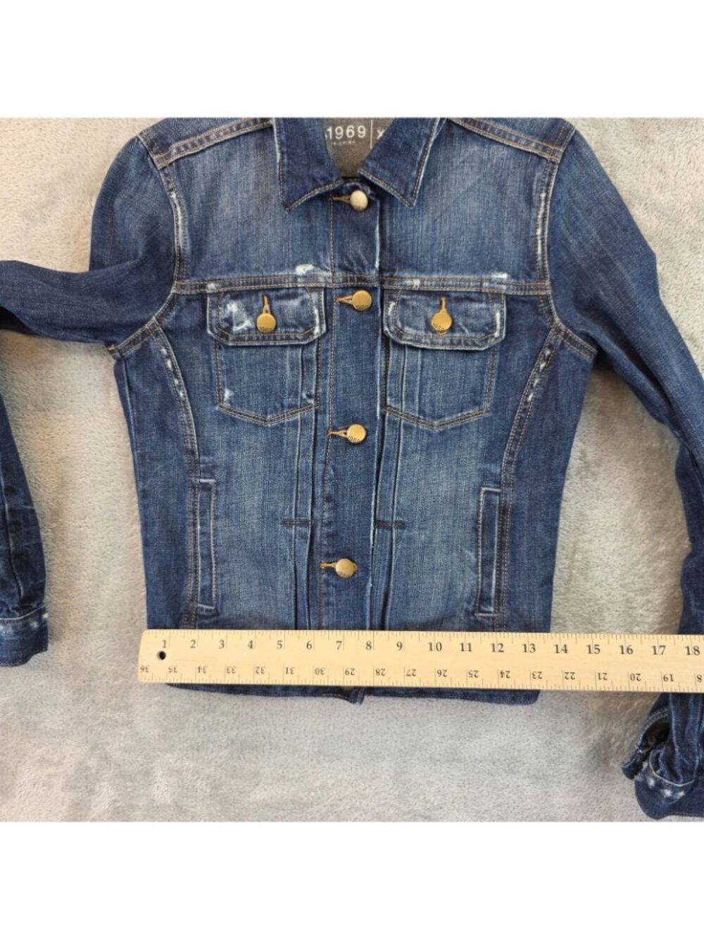 Gap 1969 Denim Jacket Womens XS Blue Button Front Collared Distressed Trucker - Picture 8 of 10